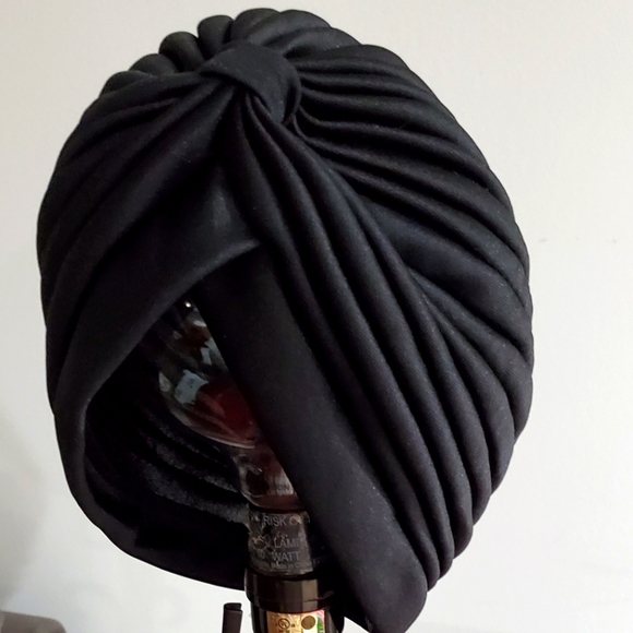 Unissex Black Front Knot Turban Head Wrap - Picture 3 of 7